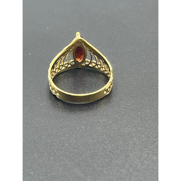 Designer 10K Yellow Gold Marquise Red Prong Garnet Ring Vintage Estate Sz 7.25 - Picture 6 of 12